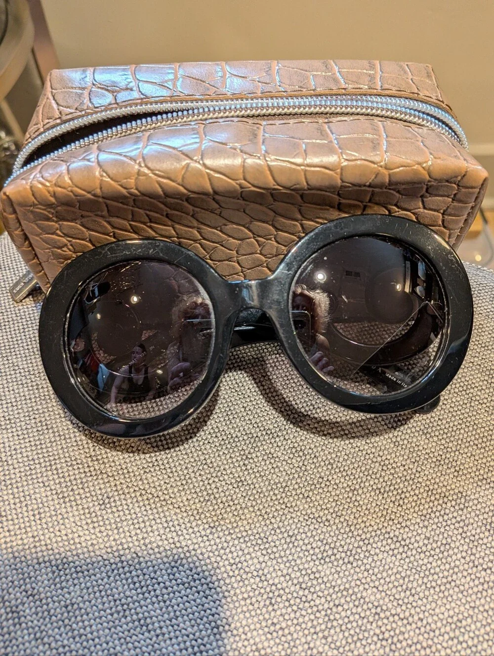 Prada Minimal Baroque Round Black Sunglasses SPR 27N Made in Italy